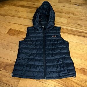 Hollister Navy Blue Puffer Vest With Hood & Pockets Sz M #Puffer